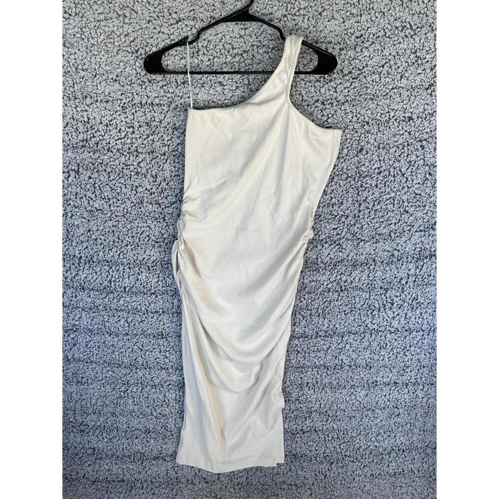 Heartloom One Shoulder Ruched Midi Dress Cream Size M NWT